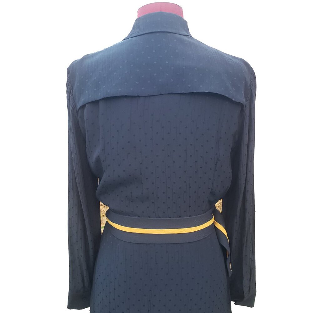 Sandro Paris Marc Dress Navy Blue Crinkle Dot Long Sleeve Button Front 40 US 8 - Picture 5 of 9